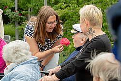 Für die Kreuzfahrt-Gäste aus dem St. Elisabeth-Stift gab es beim Landgang im benachbarten Rosengarten des St. Josef-Stifts einiges zu entdecken. 